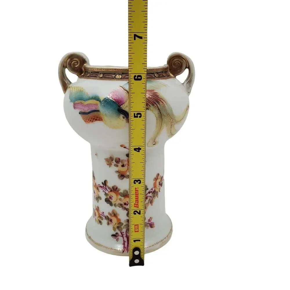 Nippon Noritake Double Handled Hand Painted Floral Gold Encrusted Vase Antique